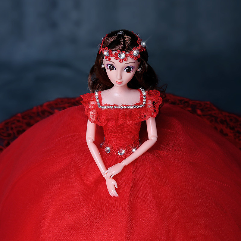 芭比娃娃婚纱 新娘_欧妮芭比娃娃婚纱娃娃新娘结婚摆件红色超大拖尾