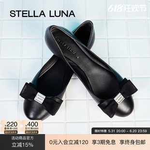 STELLA LUNA女鞋春夏新款芭蕾鞋马卡龙羊皮蝴蝶结一脚蹬平底单鞋