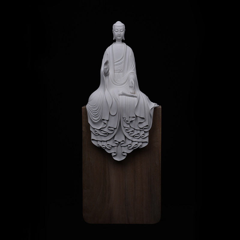 蒋家班造释迦牟尼半跏趺坐像 白瓷 佛像 雕塑