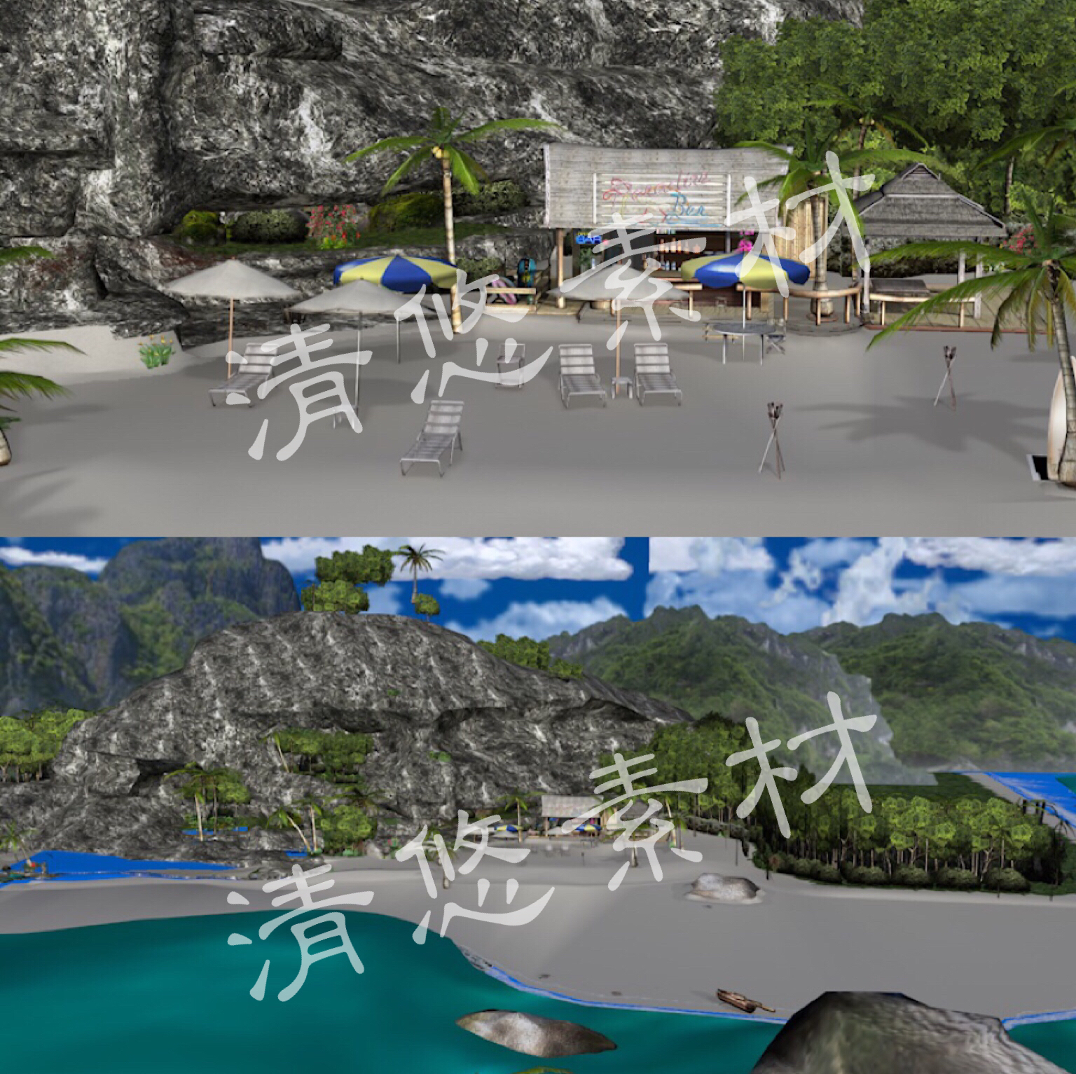 c4d fbx obj格式模型海滩海岸度假休闲游戏场景模型简模 a142
