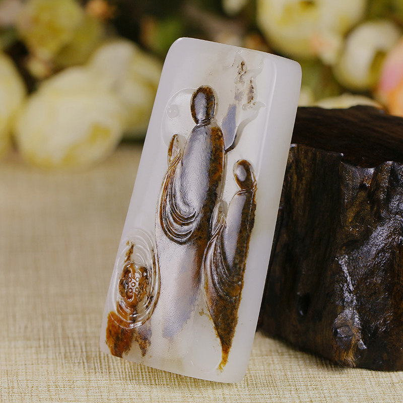 【省级玉雕大师张振兴】和田玉白玉牌 悟道 挂件 114.68g