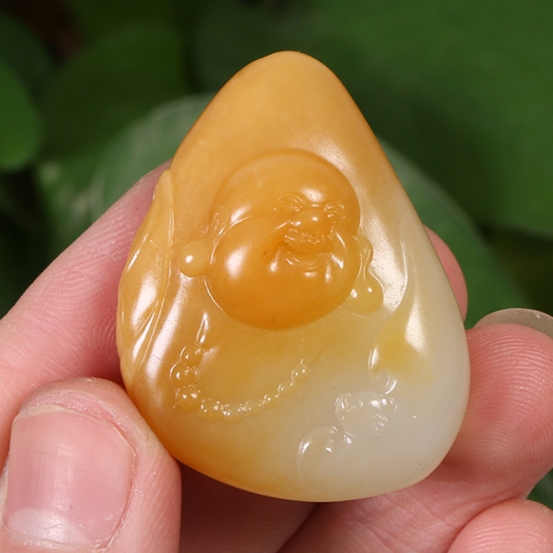 苏州名家孙利红作品 和田玉弥勒佛挂件 26克