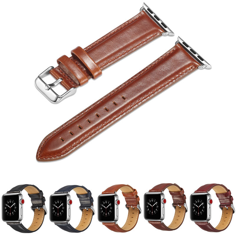 适用苹果Apple iwatch 38/40/42/44mm leather Watchband牛皮表带