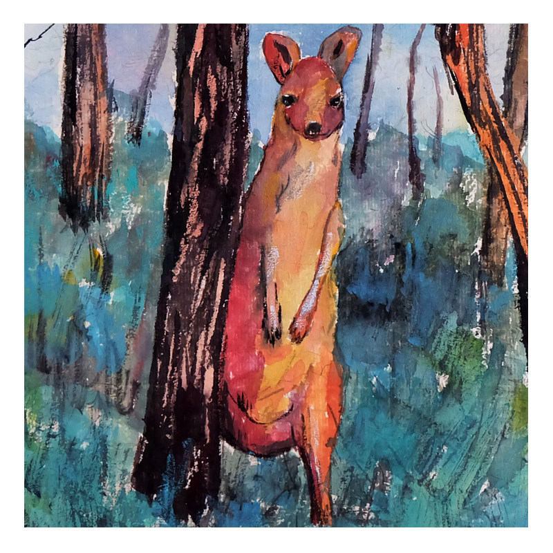 慕炜《躲猫猫的袋鼠》水彩