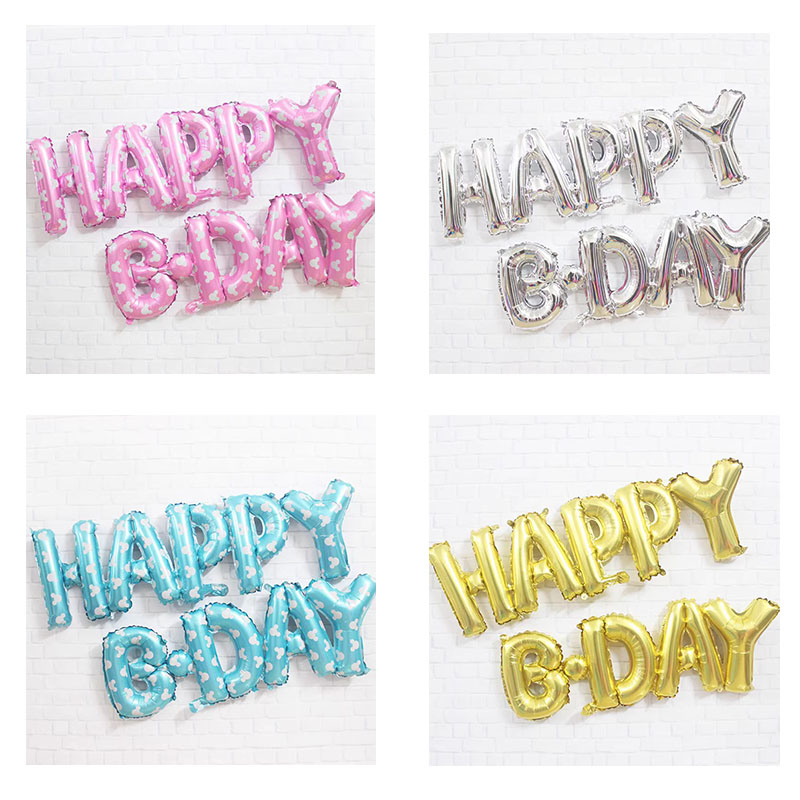 连体HAPPY BDAY印花字母铝膜气球儿童周岁生日派对背景布置装饰品