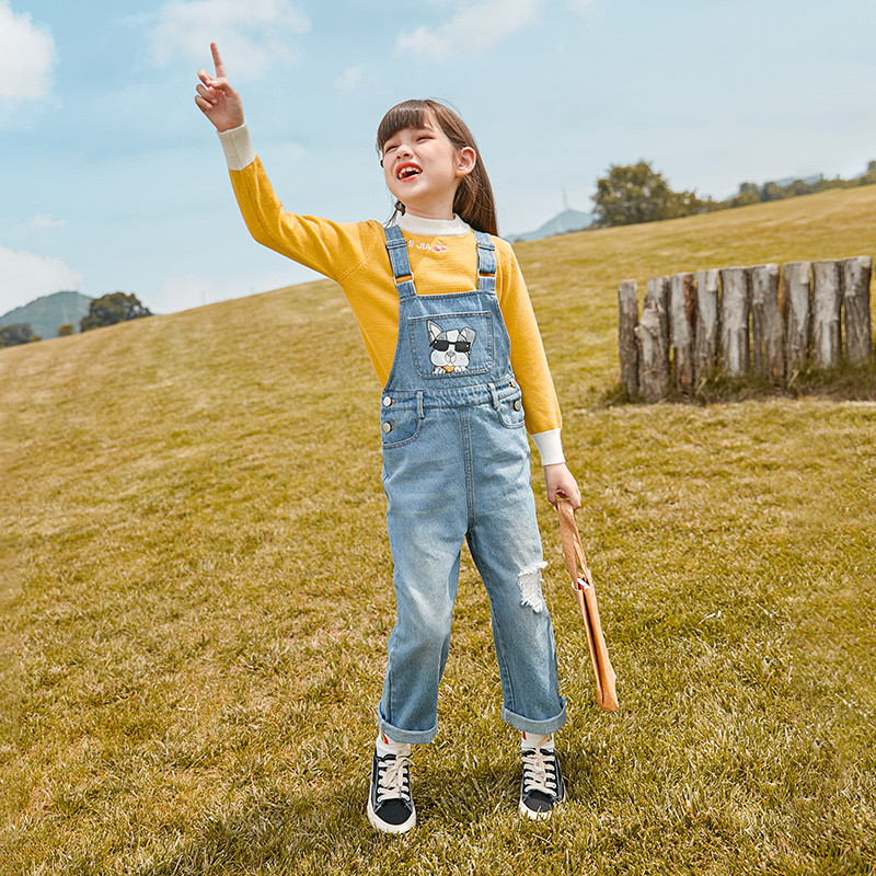 女童牛仔背带裤春装2021新款洋气童装女大童春秋长裤儿童时尚裤子