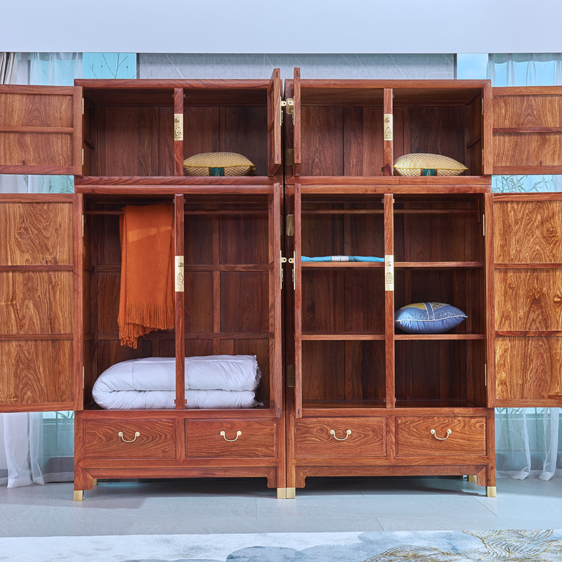 红木衣柜花梨木衣橱实木加高顶箱柜刺猬紫檀储物四门原木中式家具-mc