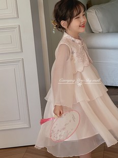 专柜品牌2024春夏女童新中式礼服国风简约高级背心裙小外套套装裙