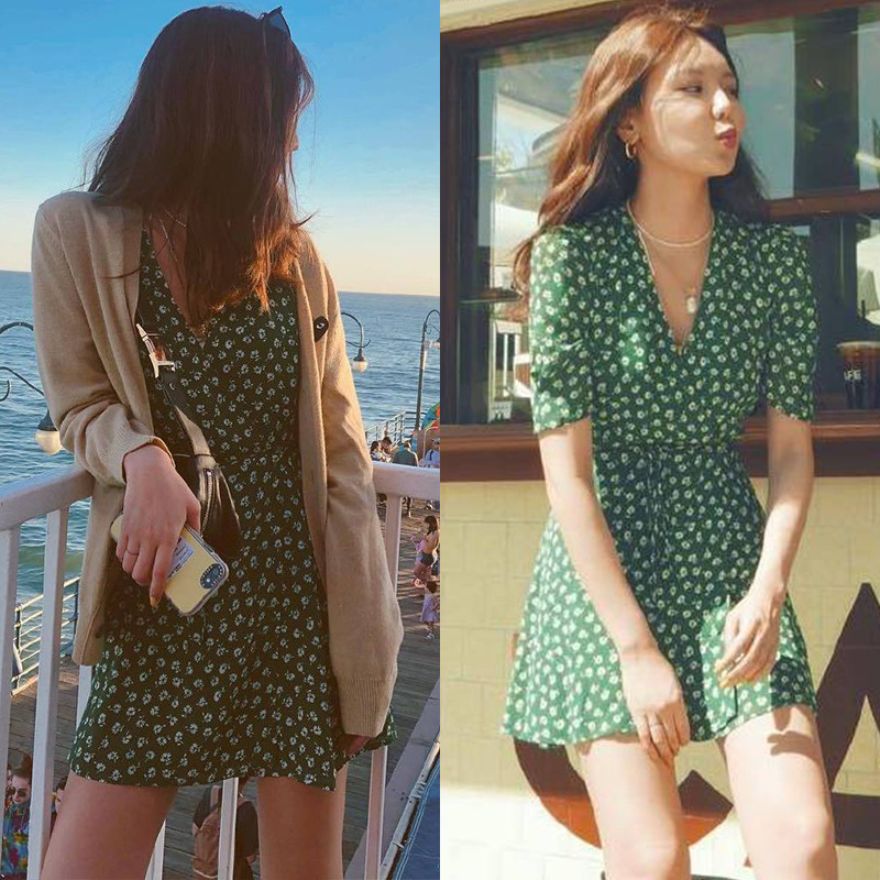 Cui Xiuying Same item green French Retro Daisy Broken flowers Dress 2020 summer new pattern Short skirtin the Women's clothing/Boutique , Dress category - from Buy2taobao.com to provide professional Taobao agent buy service