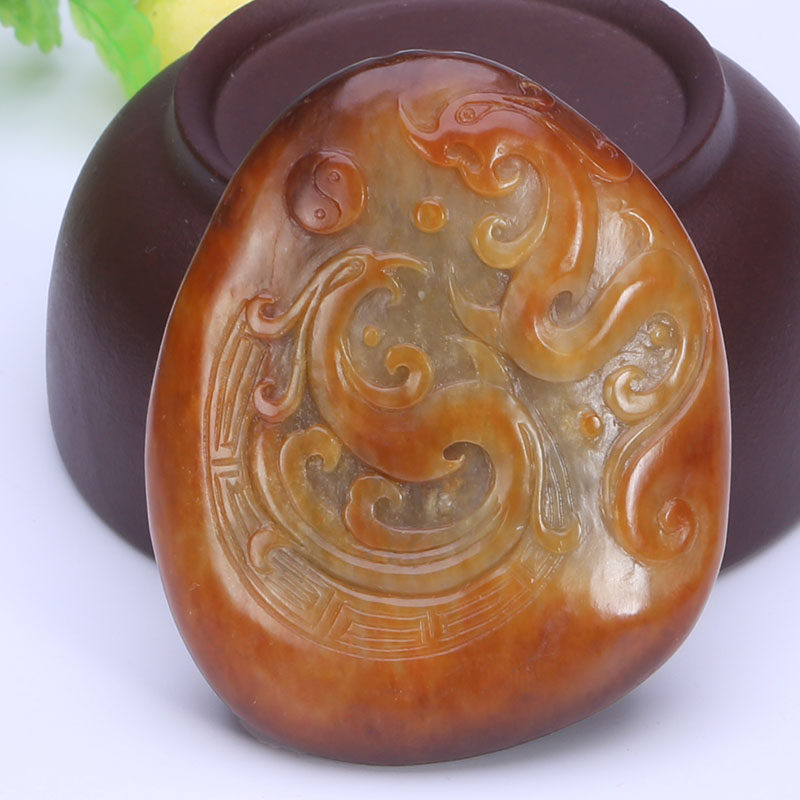 苏州工艺和田玉黄沁仿古凤挂件76.99克