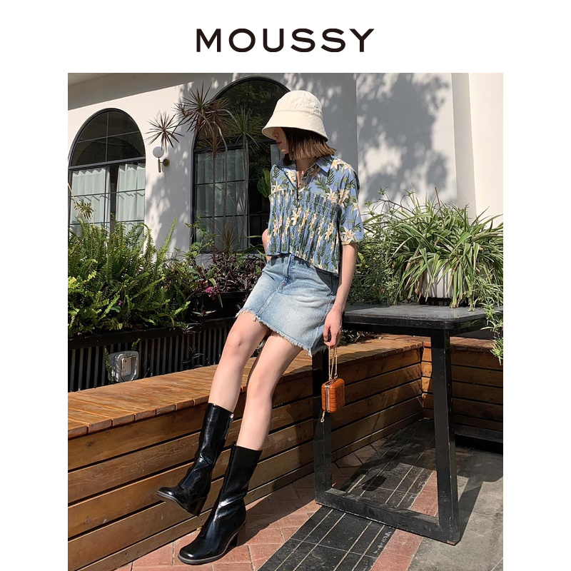 【明星同款】MOUSSY 夏季新品复古风碎花短袖衬衫女028GS930-0240