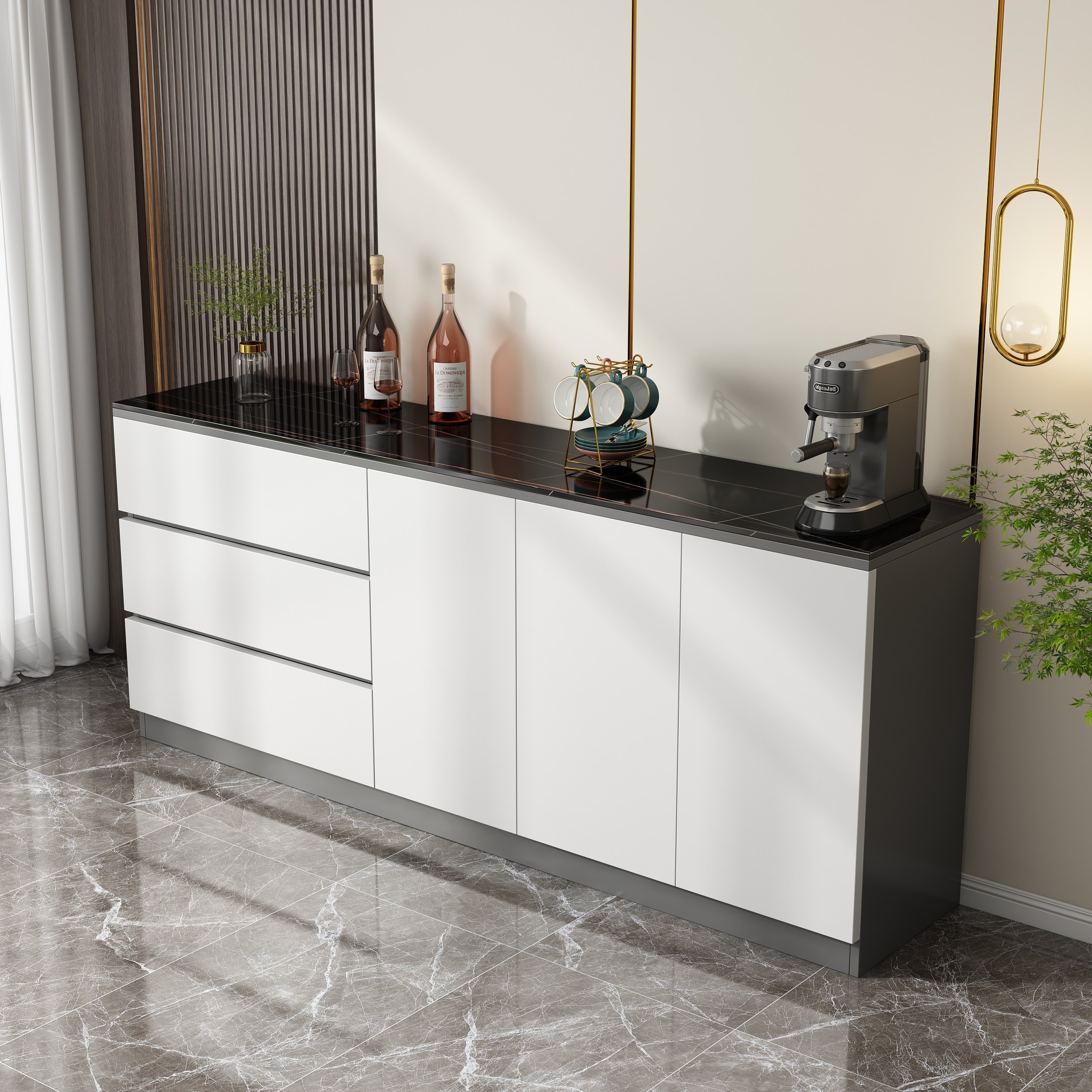 岩板实木餐边柜现代一体靠墙茶水柜北欧高柜碗柜客厅置物酒柜轻奢