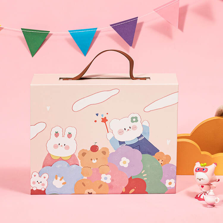 喜礼伴手礼春田森屿手提盒蓝色花童宝宝宴礼盒可爱萌趣周岁宴空盒