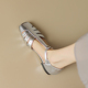 银色复古包头凉鞋女2024年夏季新款真皮编织镂空一字带平底罗马鞋