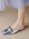 法式仙女镂空包头半拖鞋女外穿2024年夏季新款真皮银色平底凉拖鞋