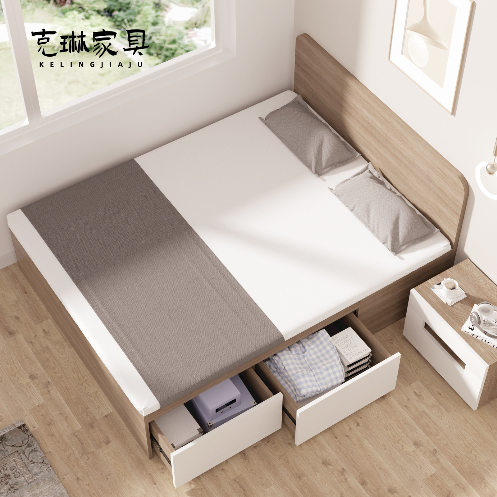 简约12米榻榻米卧室收纳储物床现代公寓抽屉床定制小户型单人床