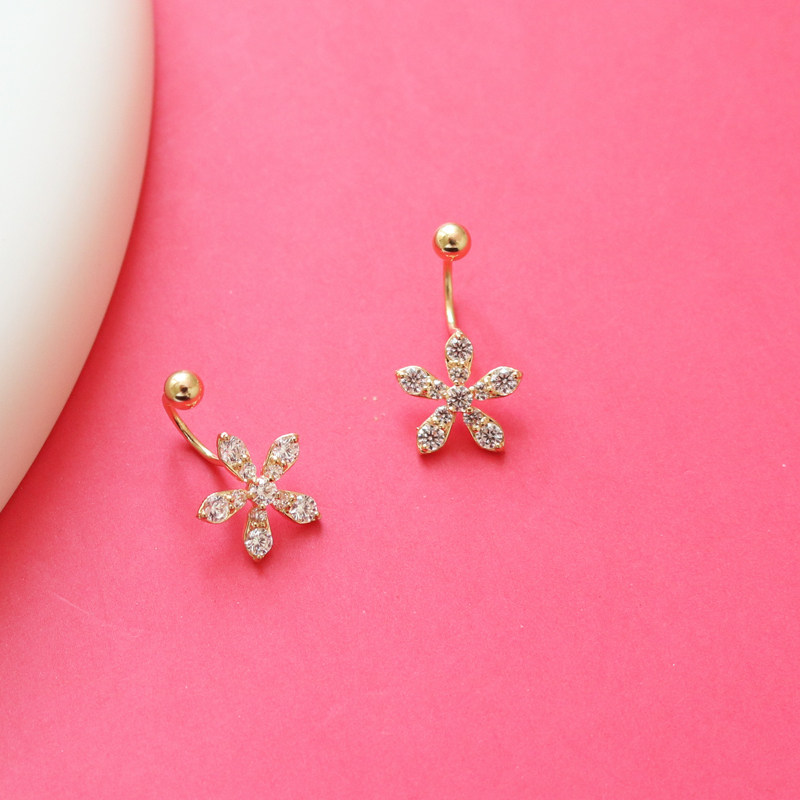 蓝莓家韩国进口纯14k黄金螺丝耳骨钉女u型五瓣花k金拧螺丝耳钉