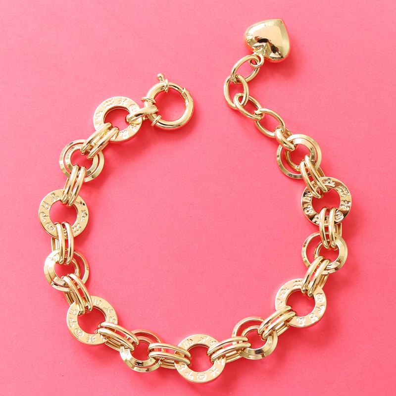 蓝莓家韩国纯14k金黄金手链 轻奢气质宽版粗圆环k纯金手链首饰女