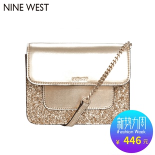 香奈兒金色蓋 NINE WEST玖熙GRI翻蓋小方包金色亮片名媛斜挎包女-302037393F 香奈兒