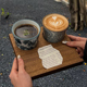 日式印花咖啡杯拿铁杯咖啡厅陶瓷意式浓缩咖啡杯带孔木托盘套装
