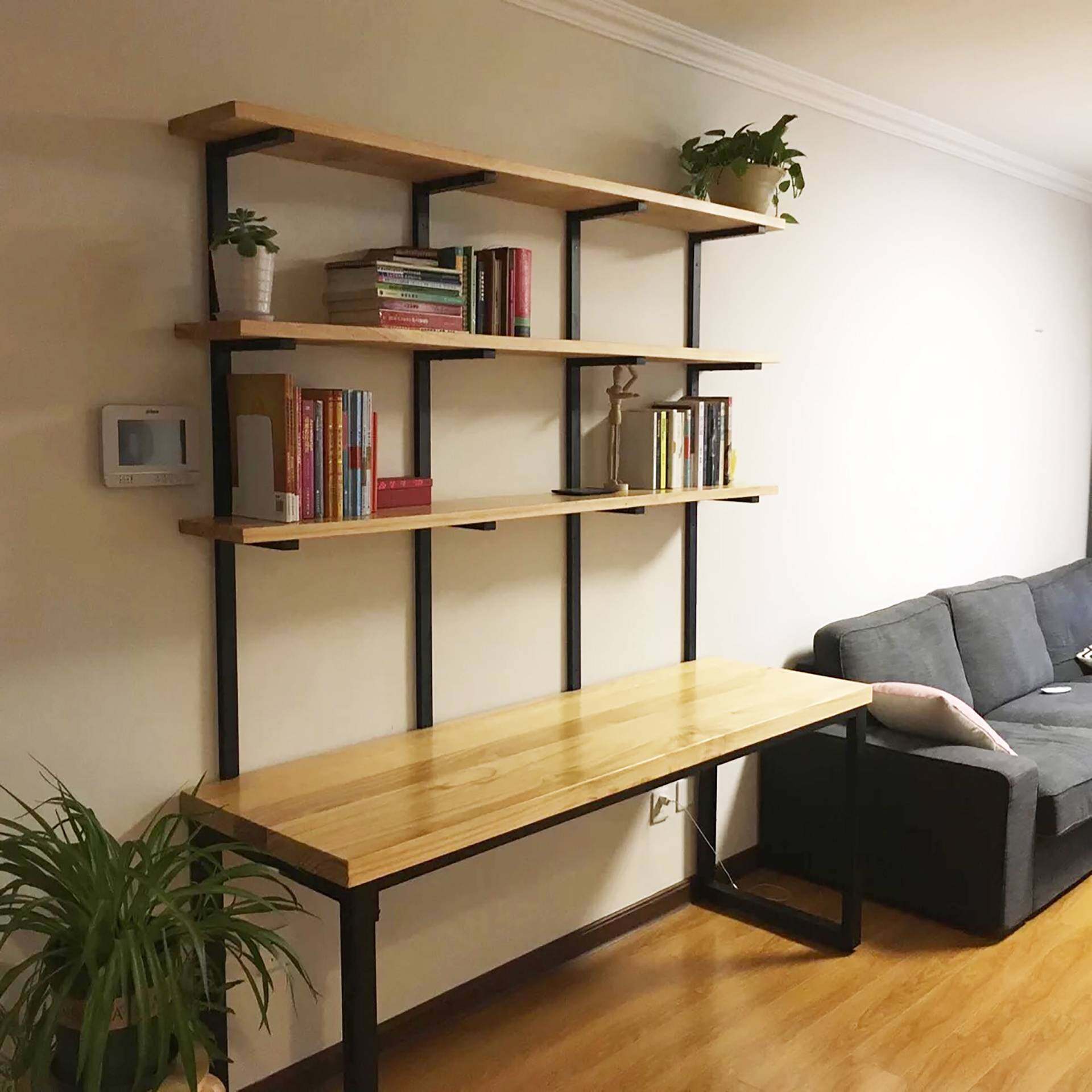 简易双人实木书桌书架组合书房家用长桌写字台定制办公台式电脑桌