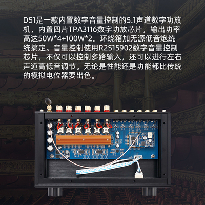 TPA3116 5.1声道家用大功率数字HIFI功放 数码管遥控 5.1蓝牙功放