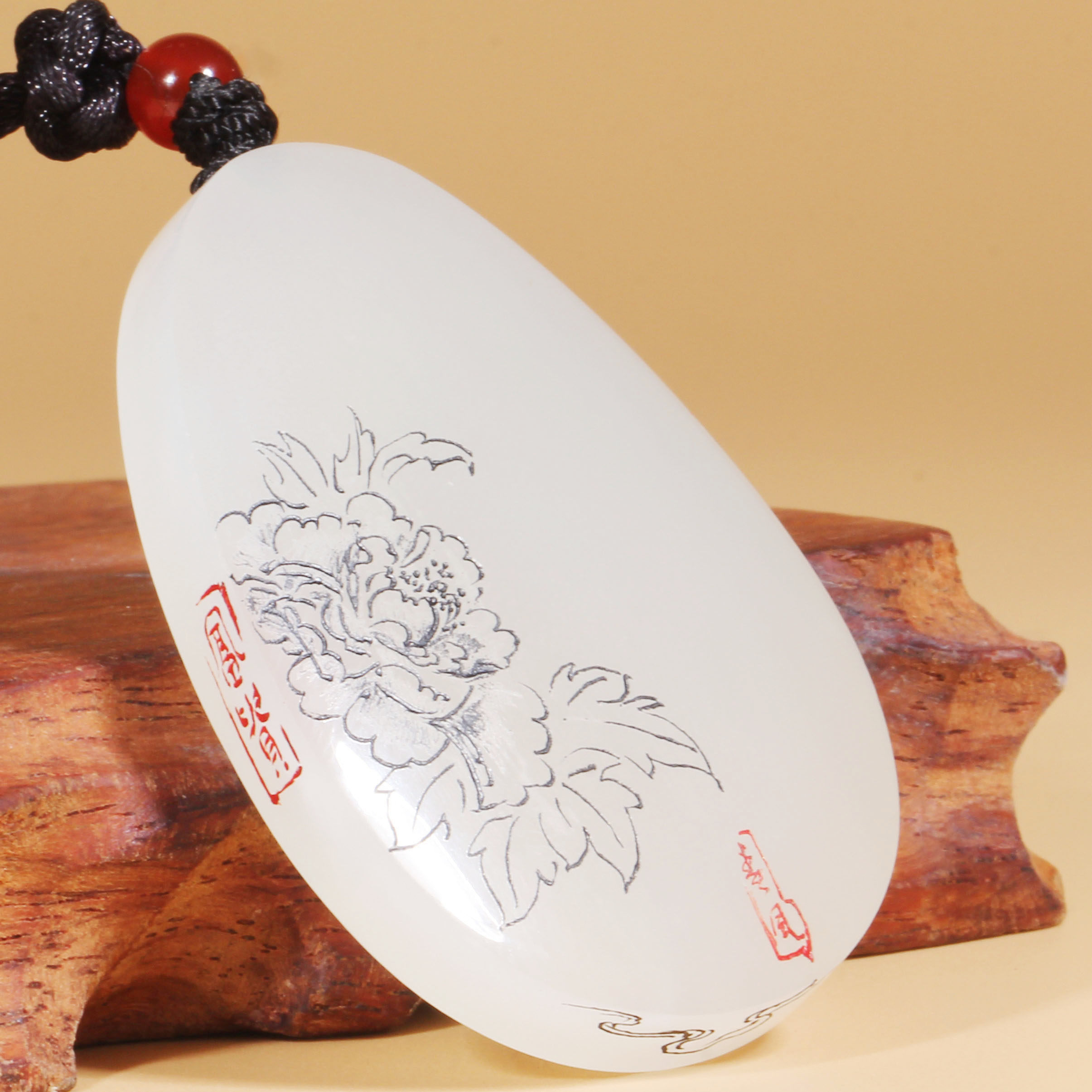 【特色阴雕花开富贵】精品和田玉 白玉 花开富贵挂件 41.