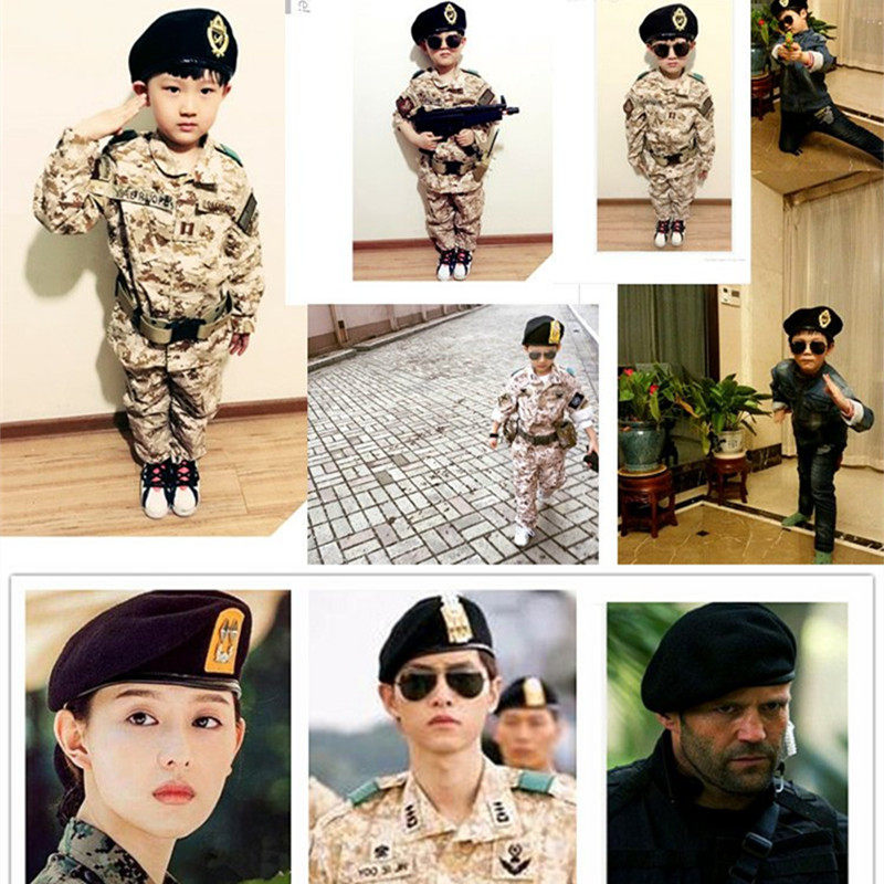 太阳的后裔宋仲基同款特种兵敢死队毛呢帽男女儿童军迷黑色贝雷帽
