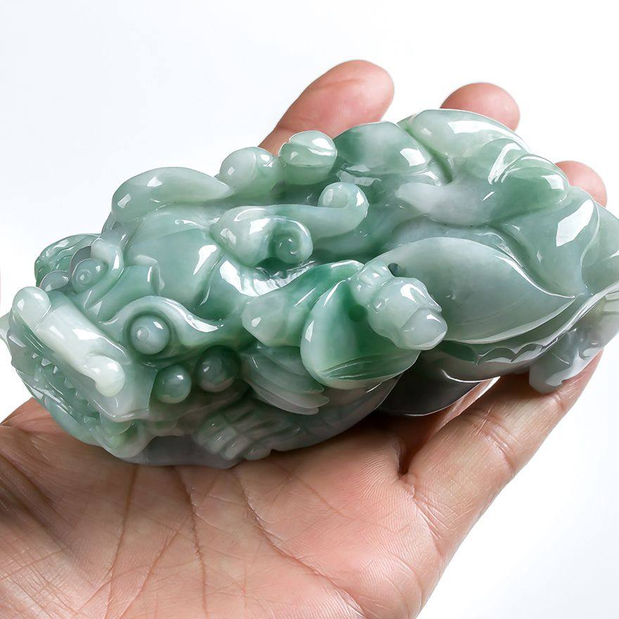 天然缅甸a货翡翠老坑冰糯种貔貅手把件0.40kg