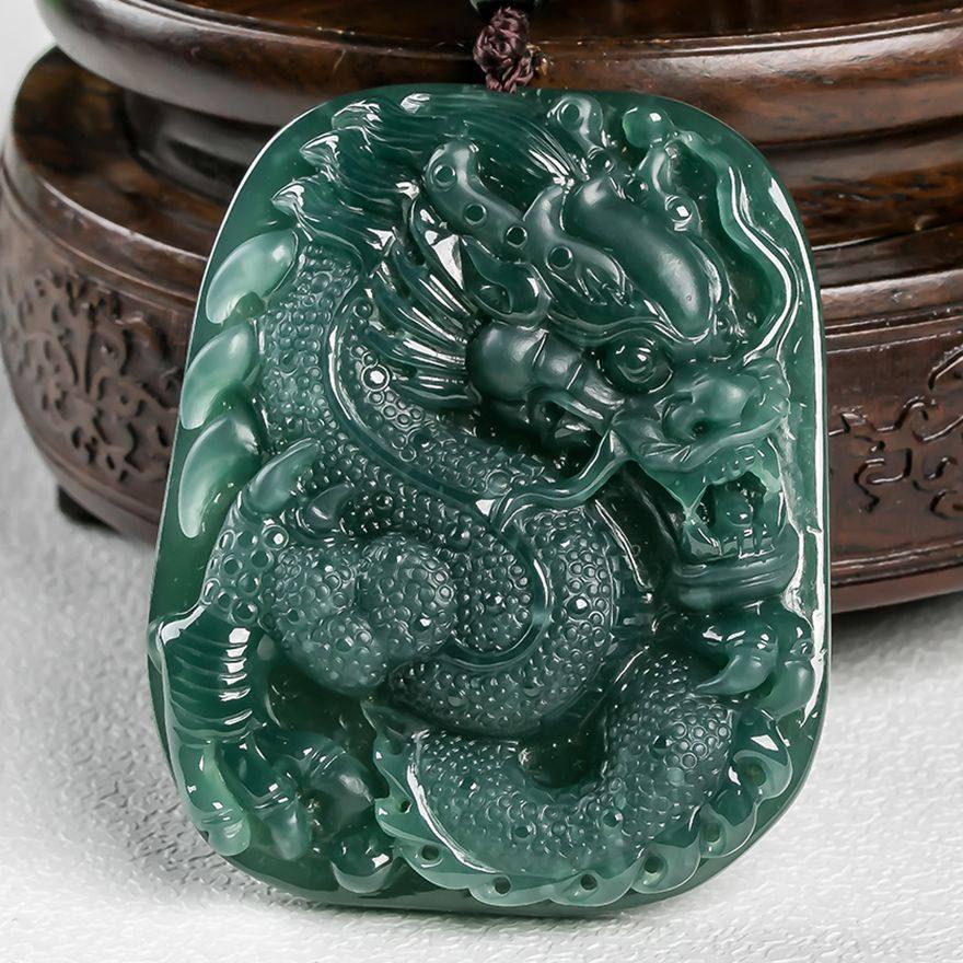 天然a货翡翠冰糯种蓝水龙牌吊坠54.41g