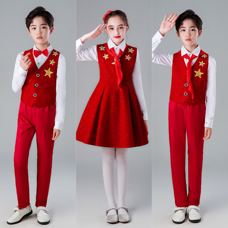 儿童演出服红色爱国诗歌朗诵小学生大合唱服装演讲男女童歌唱祖国