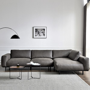 北欧意式现代客厅组合头层牛皮苯胺复古表情黑灰色全真皮沙发转角