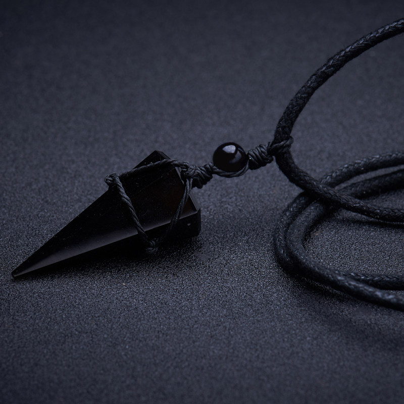 一折灵摆_黑曜石能量石项链吊坠灵摆水晶六棱锥生日礼物毕业纪念活动