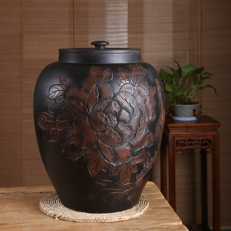 此时此刻陶瓷水缸建水紫陶家用茶水缸抽水缸大号储水罐子纯手工