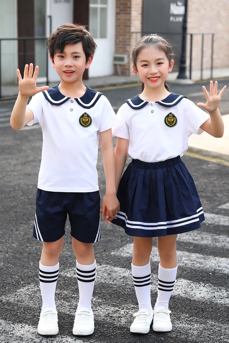 新款幼儿园园服夏装英伦风儿童毕业照班服纯棉套装夏海军风小学生