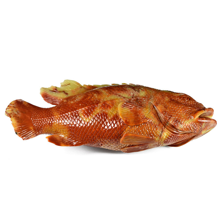 寿山石宴 芙蓉石《鲤鱼》摆件 雕工逼真 精品收藏