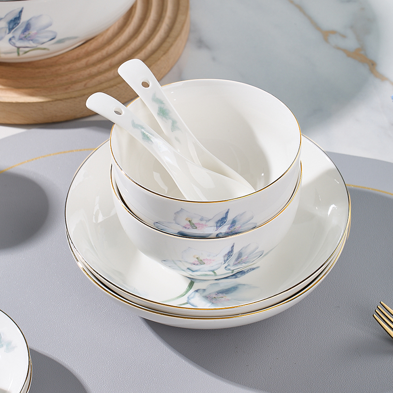陶瓷碗盘碟子可微波加厚防烫中式金边饭碗盘子碟子单个装单品餐具