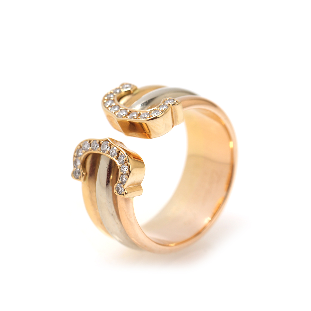 [9.5新]卡地亚中性三色金镶钻开口戒指国内10号s0200502