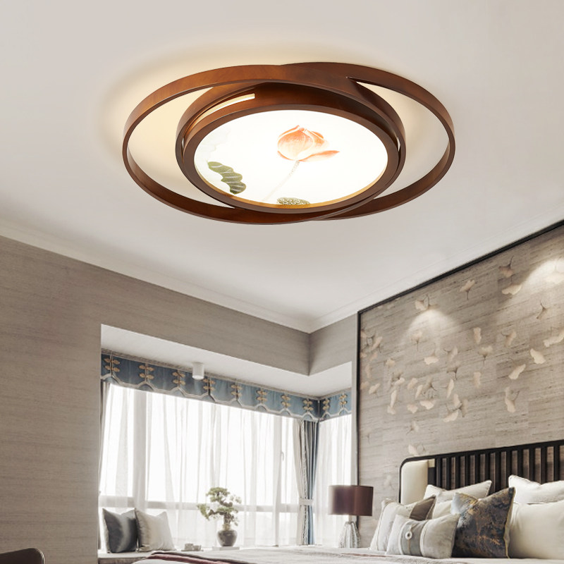 胡桃木色led吸顶灯简约现代新中式卧室书房间灯创意中国风儿童灯