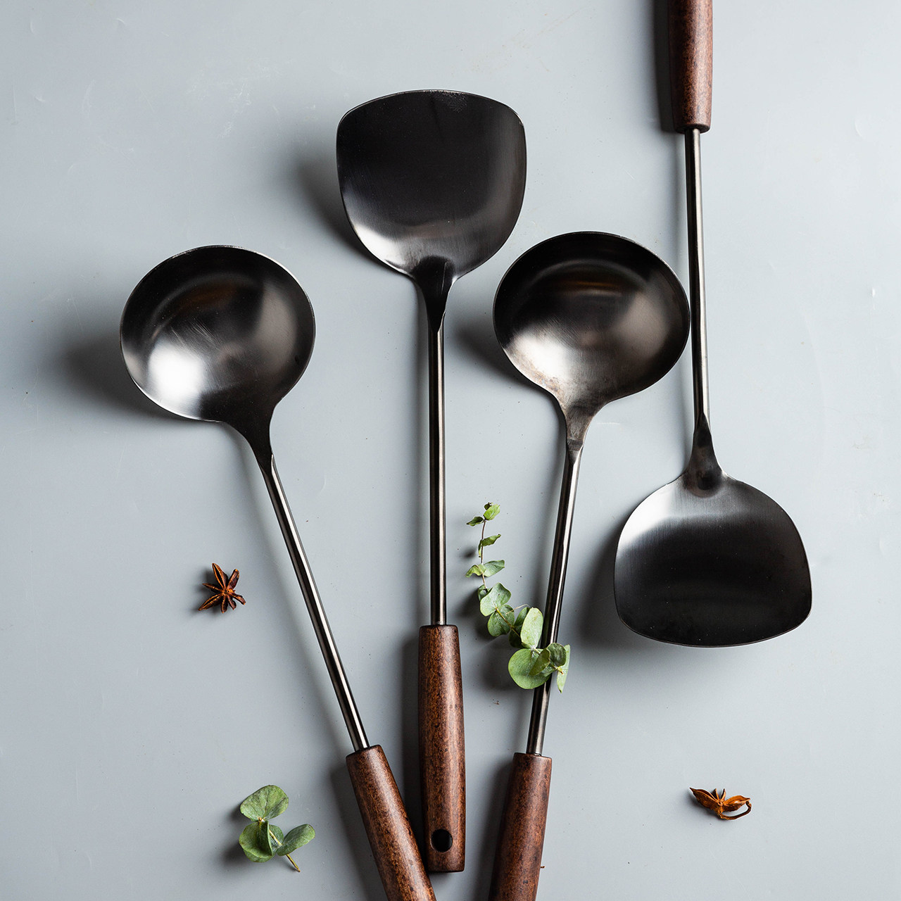 锅具套装不锈钢_摩登主妇不锈钢锅铲炒菜铲子勺铲套装炒勺家用木柄