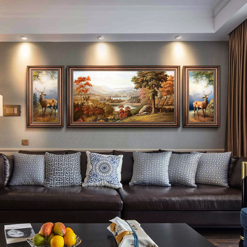 美式沙发背景墙装饰画客厅卧室挂画餐厅玄关墙画艺术复古油画欧式