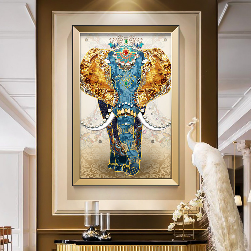 大象玄关装饰画美式欧式招财走廊过道挂画高档大气客厅壁画玄幻画