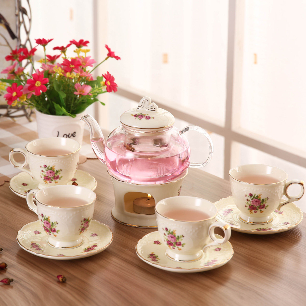 韩匠欧式花茶壶花茶茶具套装蜡烛加热玻璃陶瓷煮下午茶茶壶茶杯