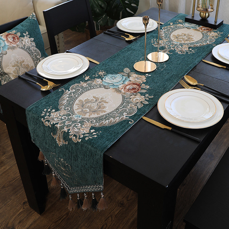 欧式桌旗布绿色简欧轻奢餐桌茶几桌旗装饰布长条五斗柜鞋柜布盖巾