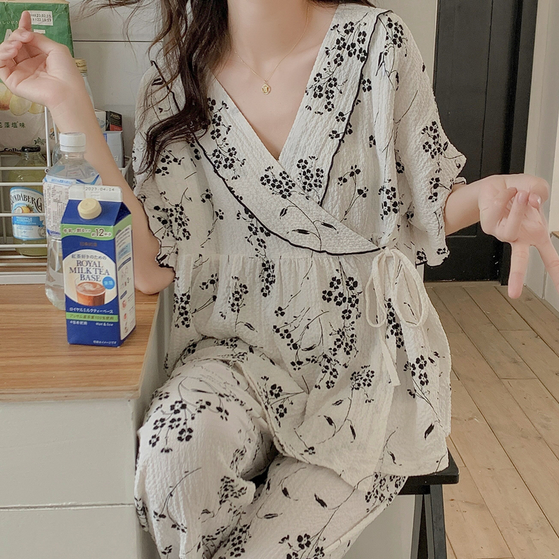 短袖孕妇睡衣哺乳夏季两件套怀孕期纯棉纱布月子服夏天薄款产后