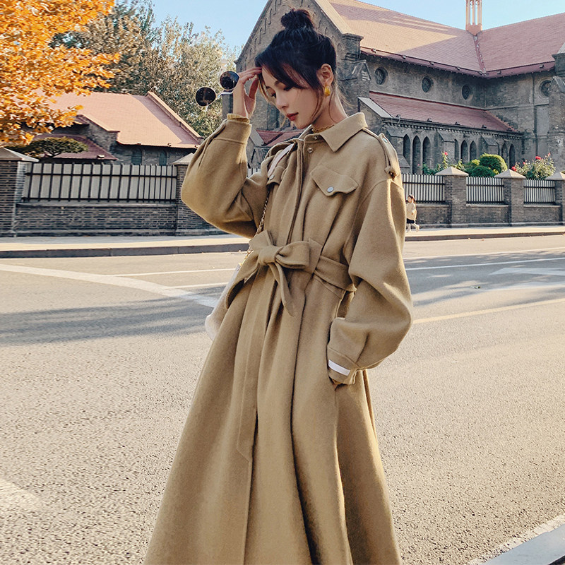 草莓酱cmj毛呢外套女中长款2020冬宽松气质显瘦驼色过膝呢子大衣