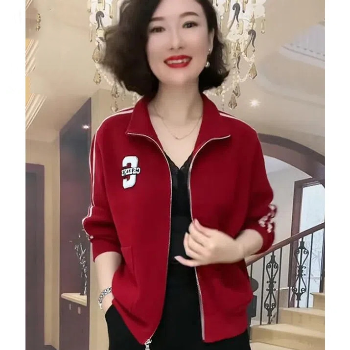 洋气妈妈新款棒球服中年女士短款拉链外套女春秋款立领洋气上衣潮