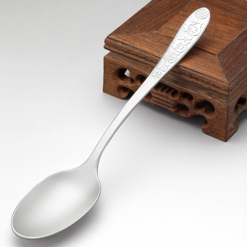 诗美洛五福999银勺子53克长柄足银调羹家用银餐具食用银饭勺汤勺