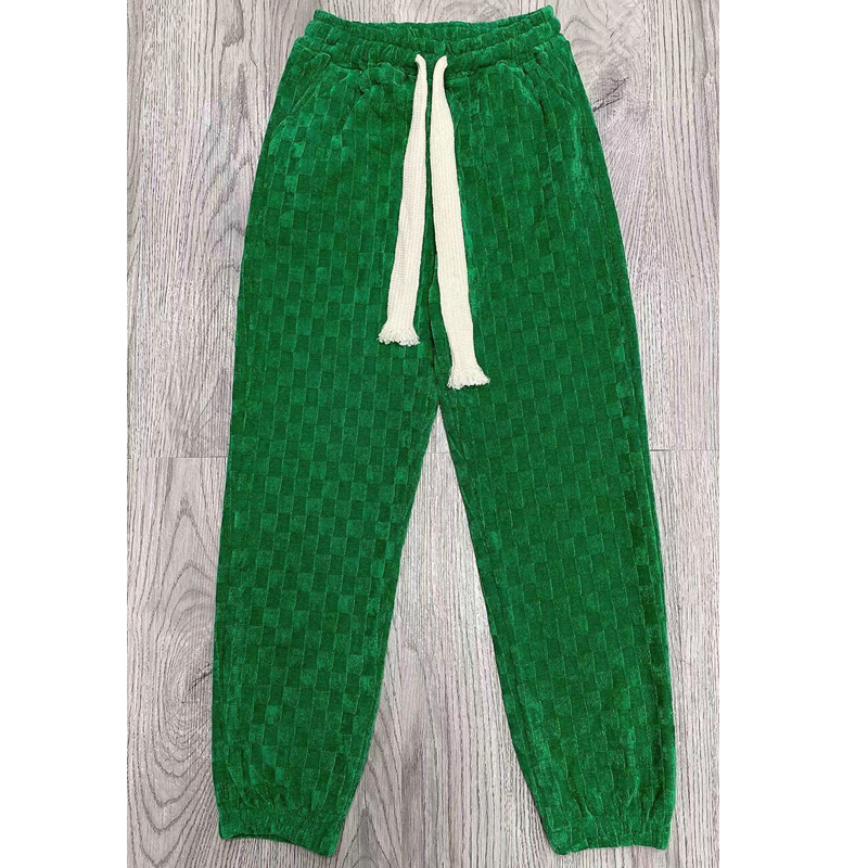 欧货秋冬新款绿丝绒裤子女弹力宽松垂感哈伦裤松紧腰束脚九分裤潮