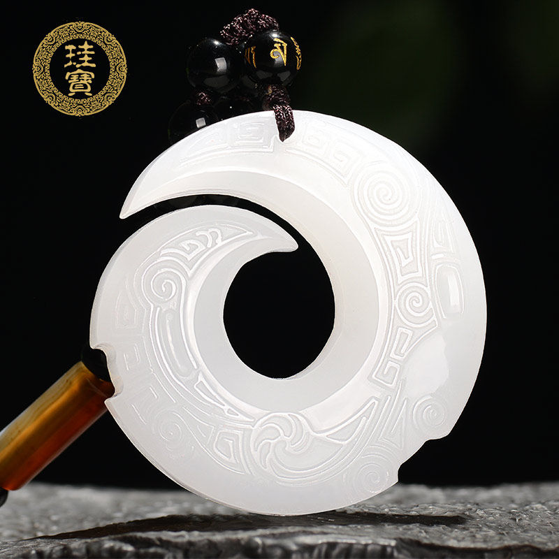 珪宝新疆和田玉羊脂玉仿古吊坠女款玉佩挂件天然玉石玉坠男士双面